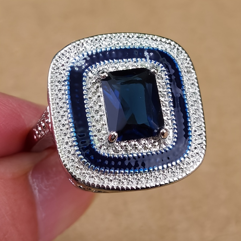 Men's Square Royal Zircon Wide Face Ring
