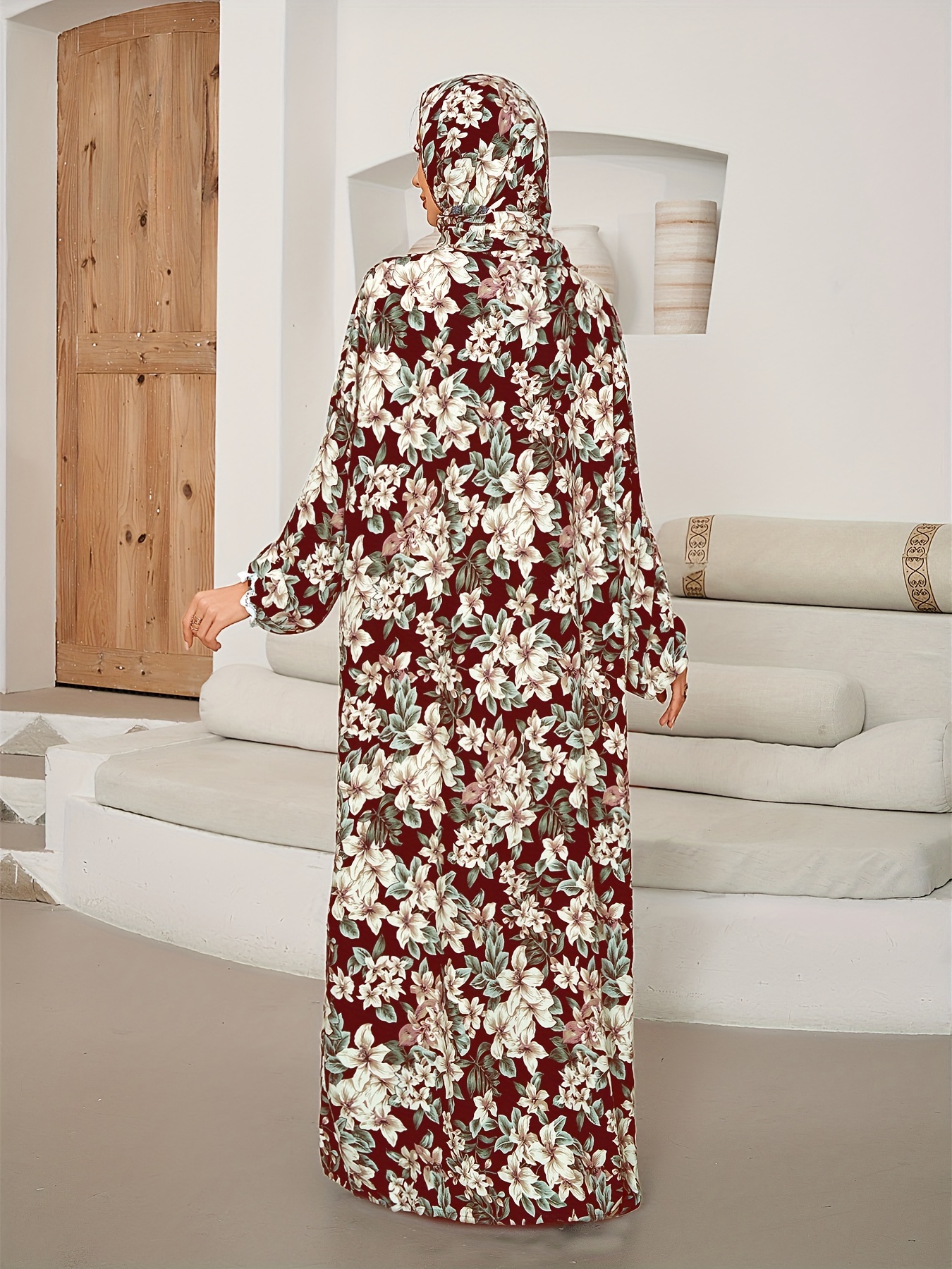 Elegant Two piece Abayas Set Floral Pattern Cover Up Tie - Temu