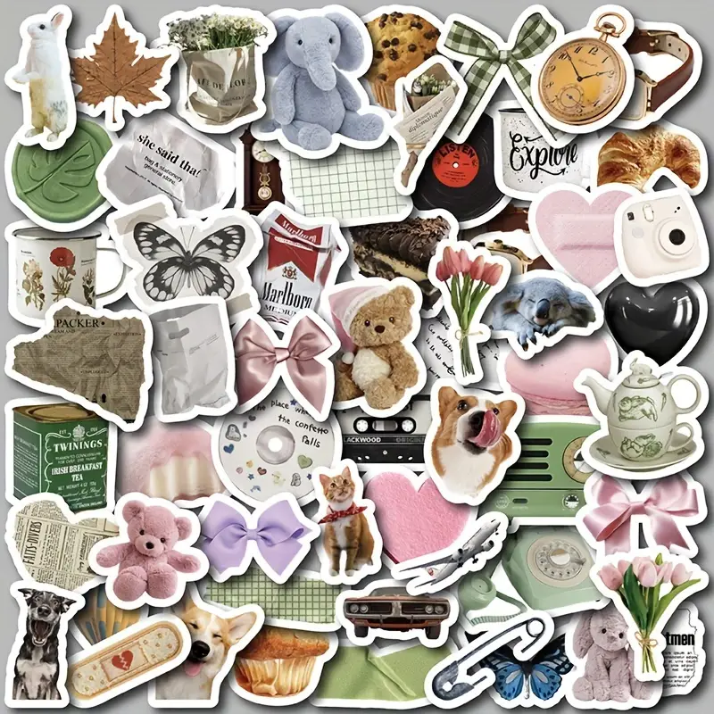 58pcs Exquisite Small Things Journal Stickers Cartoon Creative Cute  Stickers For Decoration Water Cup DIY Photo Album