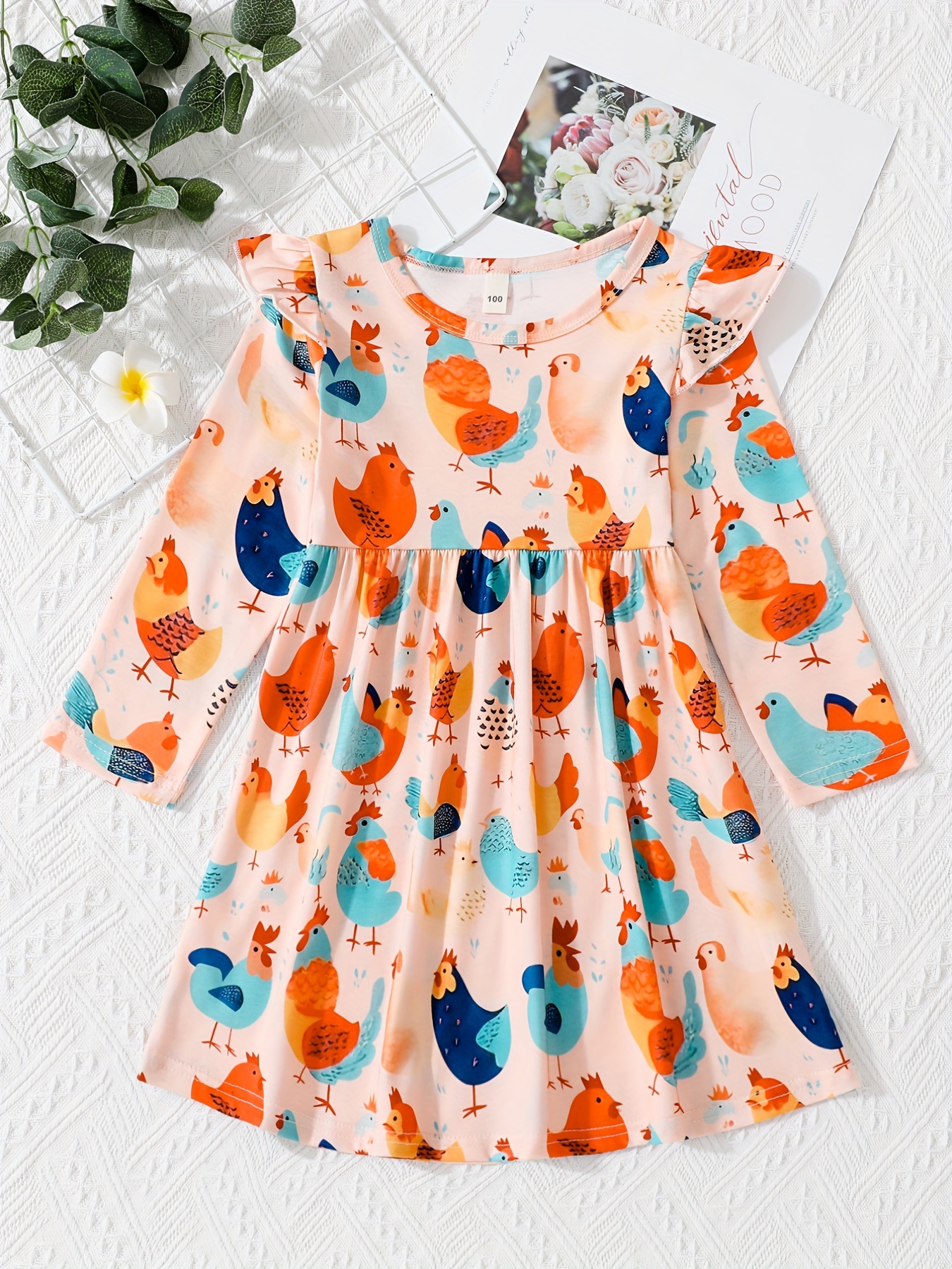 PEACH AUTUMN PRINT COTTON DRESS