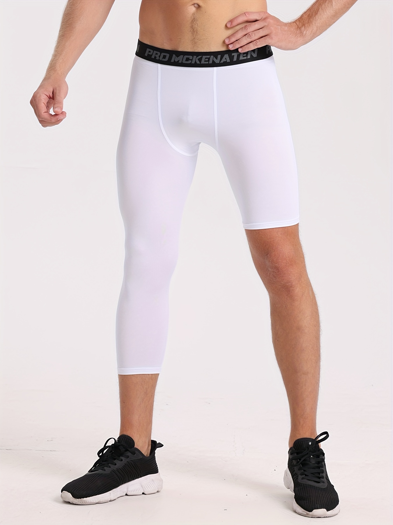 One Leg Compression Tights (White) - For Basketball, Football
