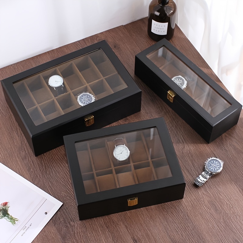  FACMAS Caja de reloj para hombre, caja de reloj negra, cajas de  almacenamiento de lujo, 6 rejillas, caja de almacenamiento para relojes,  caja organizadora (color: 2) : Ropa, Zapatos y Joyería