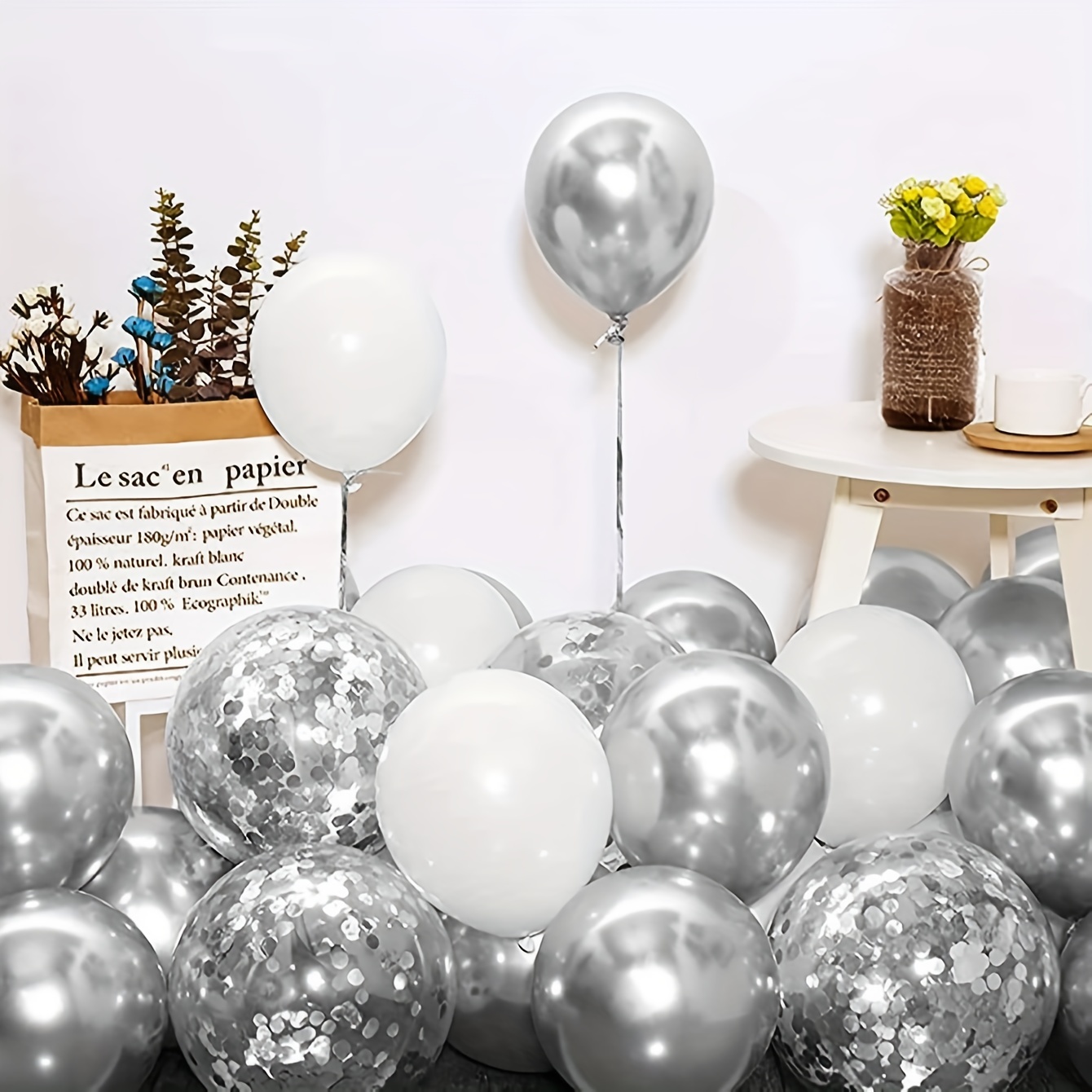 29 Piezas Globos Blancos Perla Globos Látex Plateados - Temu