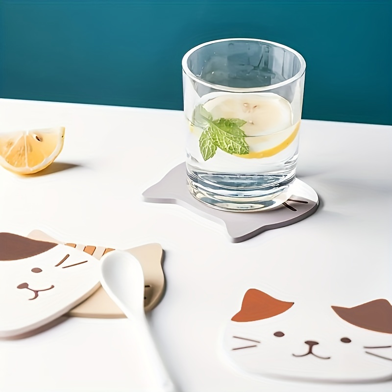 1pc Cartoon Cat Coasters Silicone Placemat Cushion Mug Tableware