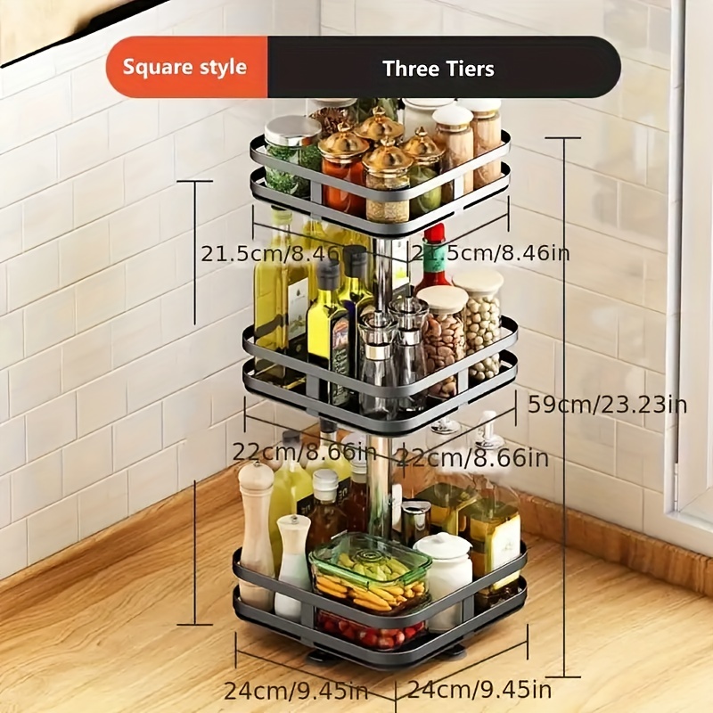 Turntable Organizer, 3-tier Rotating Kitchen Storage Rack With Non