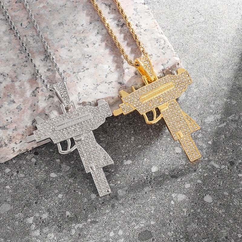 Men's Cool Gun Pendant Rhinestone Chain Necklace - Temu