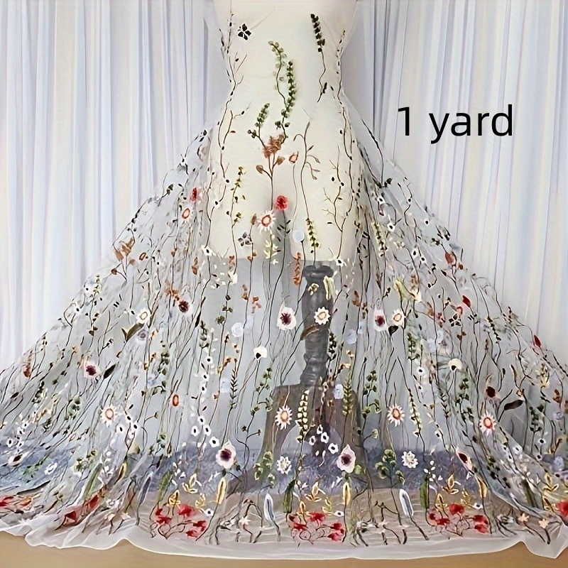 1pc Fabric, Flower Embroidery Mesh Fabric, Lace Fabric Sewing, Lace Decorative Fabric, Used For Decoration