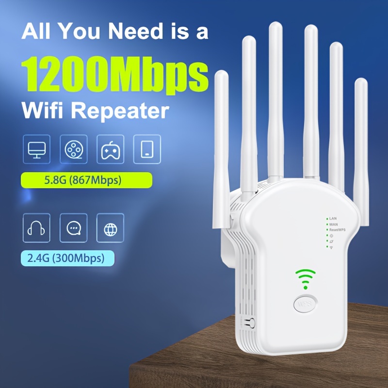 Amplificador de señal WiFi para el hogar, cubre hasta 9882 pies cuadrados y  45 dispositivos, 5G 1200 Mbps repetidor WiFi de doble banda, amplificador