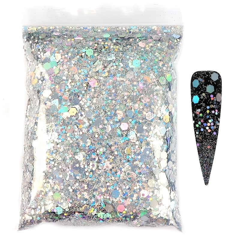 Holographic Nail Glitter Powder Mixed Size Hexagon Chunky - Temu