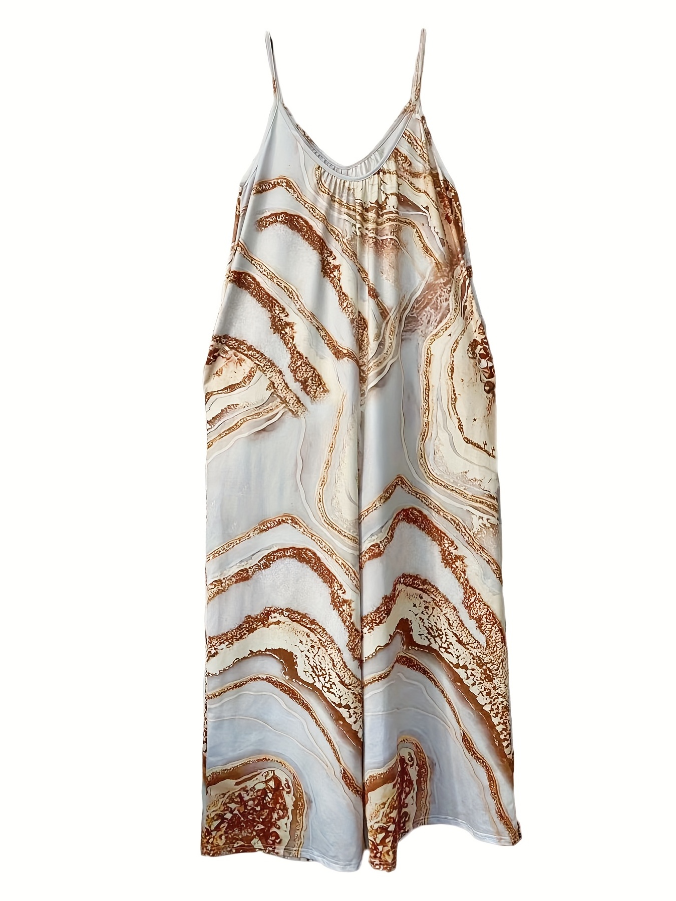 Marble Print Wide Leg Spaghetti Jumpsuit Sleeveless Casual Jumpsuit