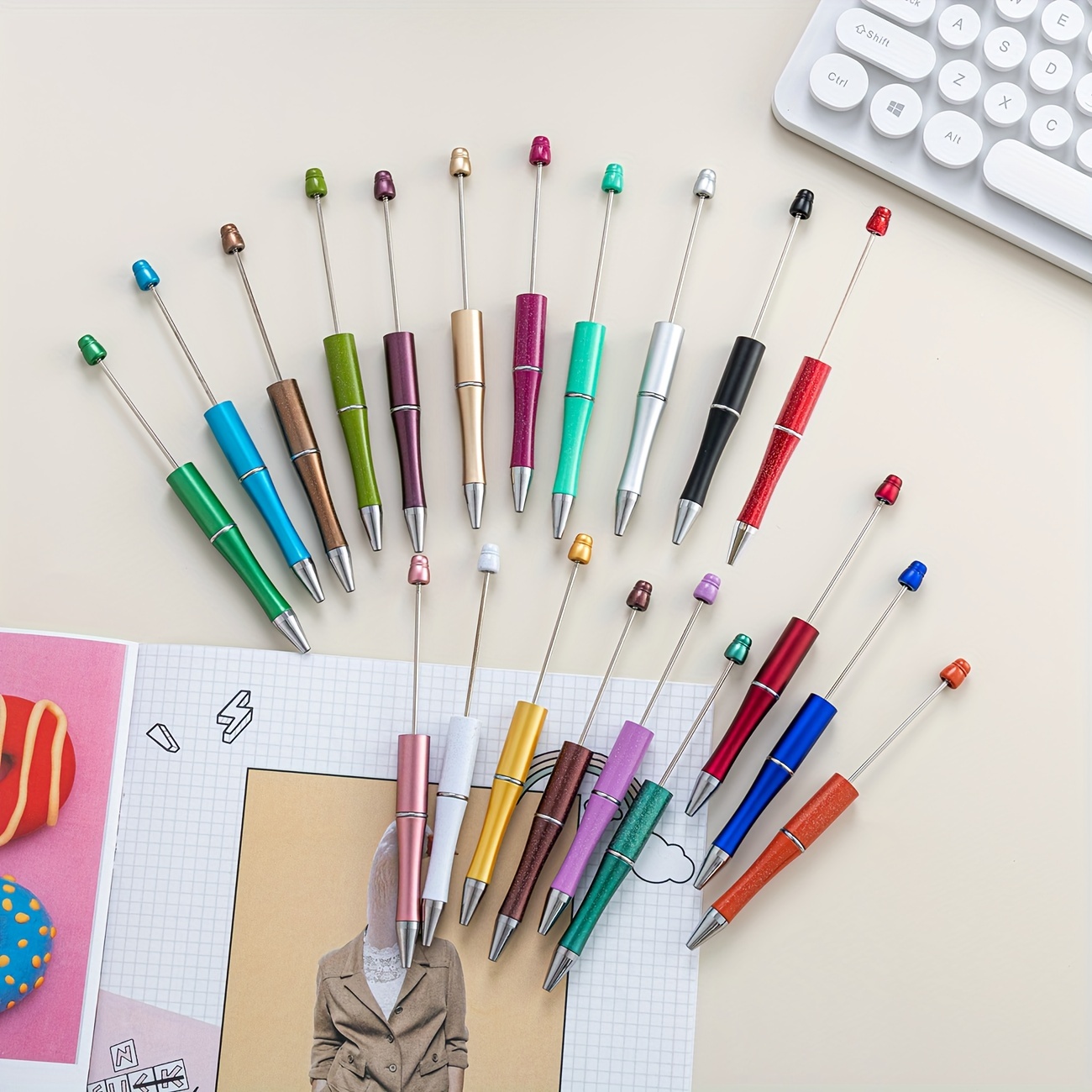 Plastic Beadable Pens Assorted Bead Pens Diy Ppl Gift Shaft - Temu