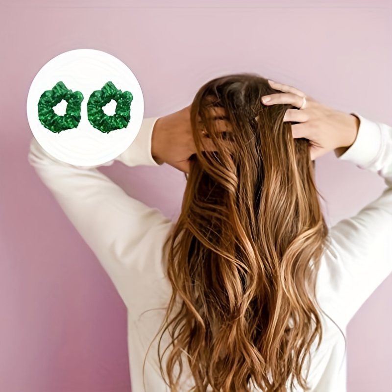 Large Green Sequin Scrunchie Hair Tie Ponytail Holder