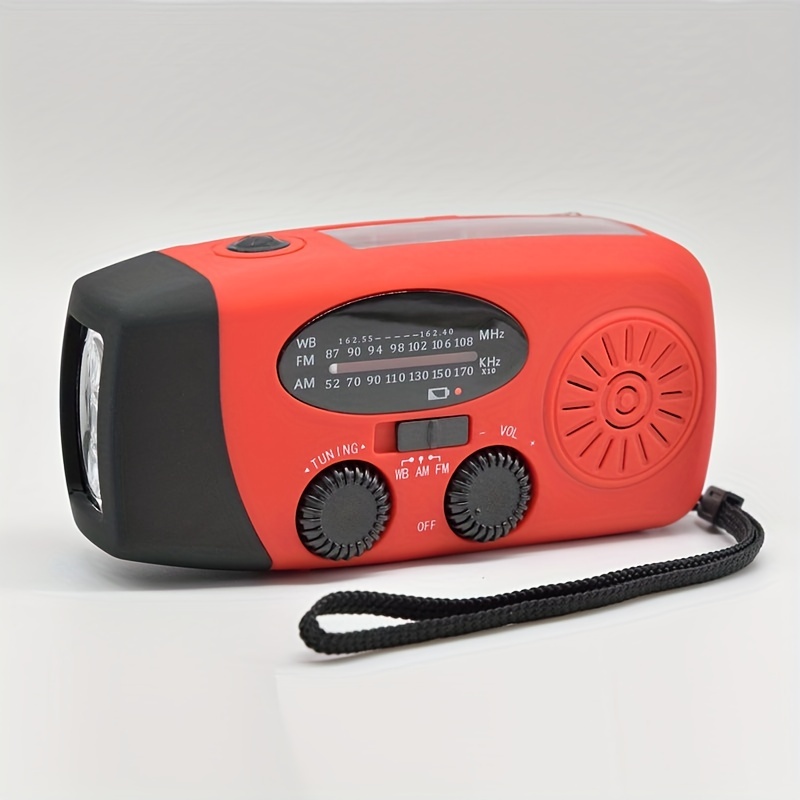 Outdoor Radio Dynamo Survival Solar Self Powered AM FM NOAA Weather Radio  Phone Power Bank - red