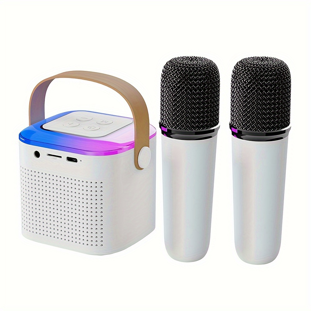 Micrófono Inalámbrico, Portátil Inalámbrica Micrófono y Altavoz del Karaoke  con LED para Niños , Micrófono Portátil para
