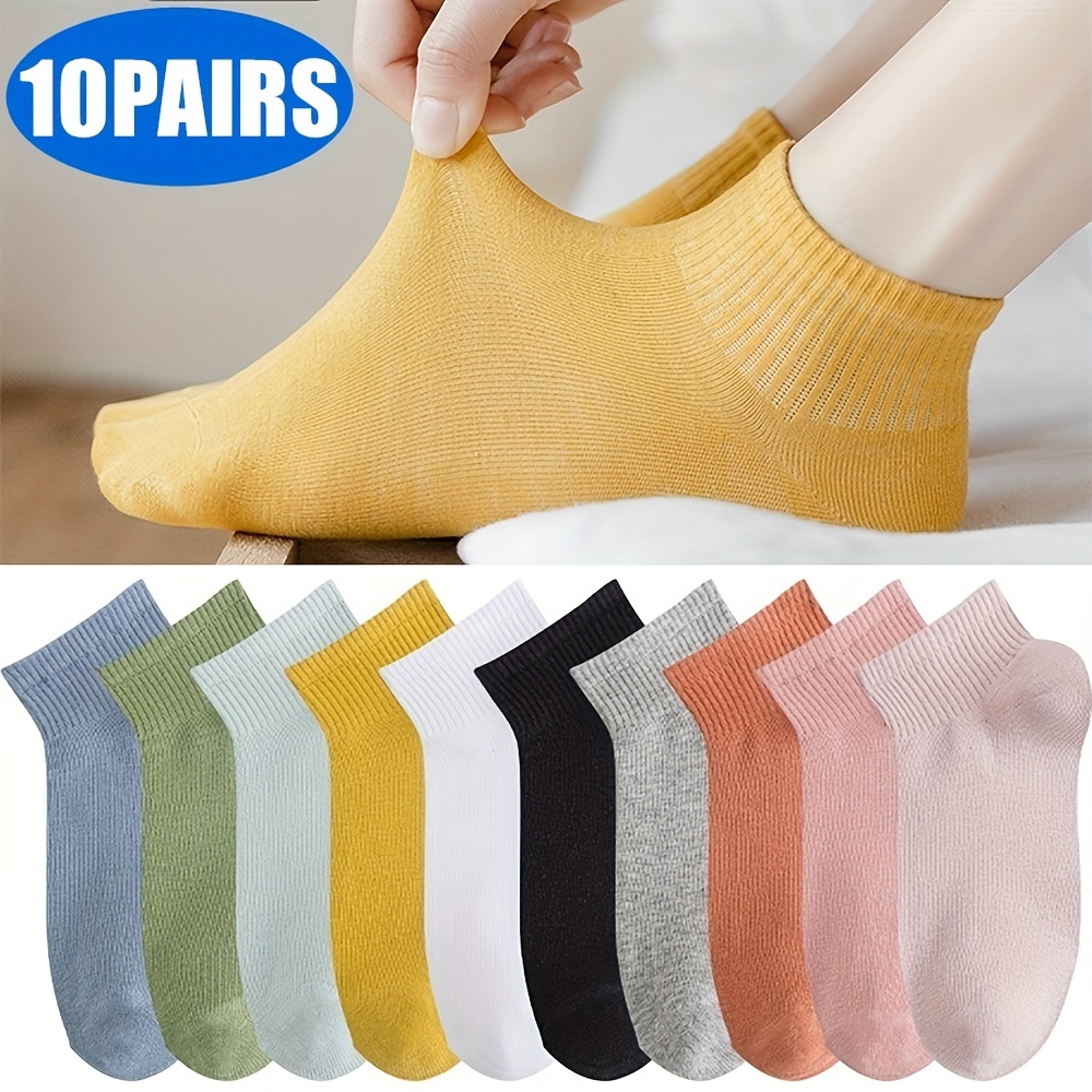 Cheap 5 Pairs Women Non-slip Boat Socks Candy Color Ankle Socks Solid Color  Summer Thin Sock Girls Cotton Low-Cut Shallow Invisible Socks