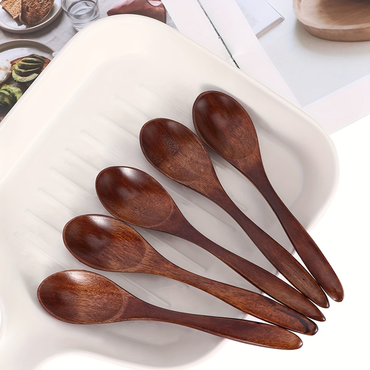 

5pcs, Reusable Wooden Coffee, Honey, Milk, And Yogurt Spoons - Creative Stirring And Dessert Spoons For Parties, Kitchens, And Restaurants