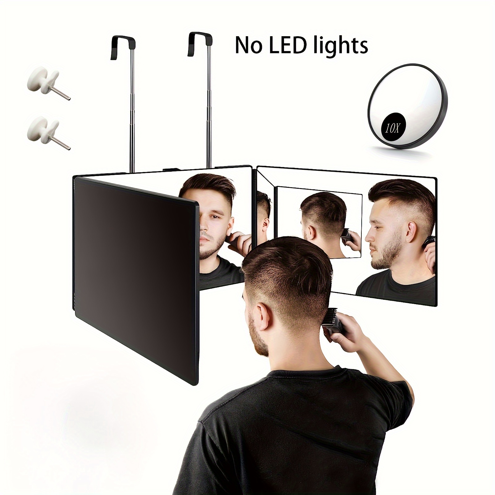 

3-way Mirror, Self-cutting Mirror, Makeup Mirror, , 10x Small Round Mirror + Shaving Cloth Accessories, 360-degree Dressing Mirror, Tri-fold Mirror, You Can See The Back Of The Head