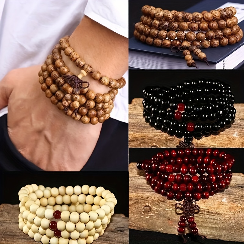 108 Beads Natural Sandalwood Buddhist Buddha Wood Prayer Beaded Knot Black  Ebony Bracelets Bangles For Men Wooden Jewelry - Temu Saudi Arabia