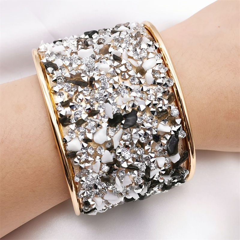 Glamorous Adjustable Cuff Bangle Bracelet with Rhinestone Inlay for Women