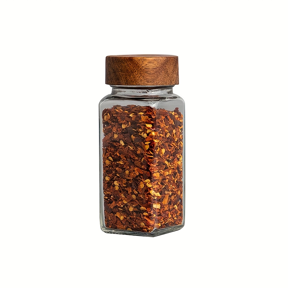 12pcs Acacia Wood Lid Square Glass Spice Jars Kitchen Seasoning