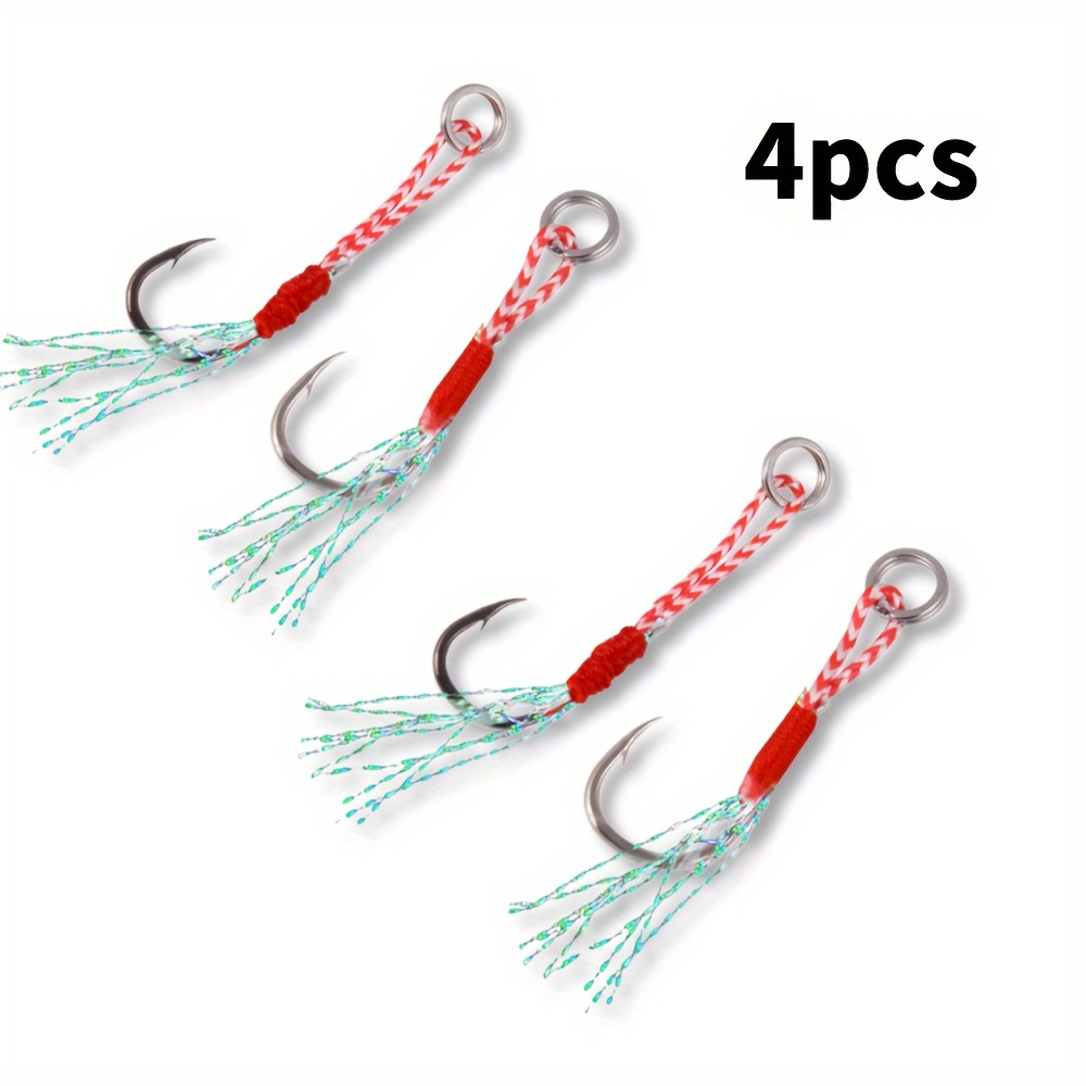 2pcs Assist Jig Fishing Hooks, Stainless Steel Live Bait Fishing Hooks with  Strong PE Braid Line - 11 