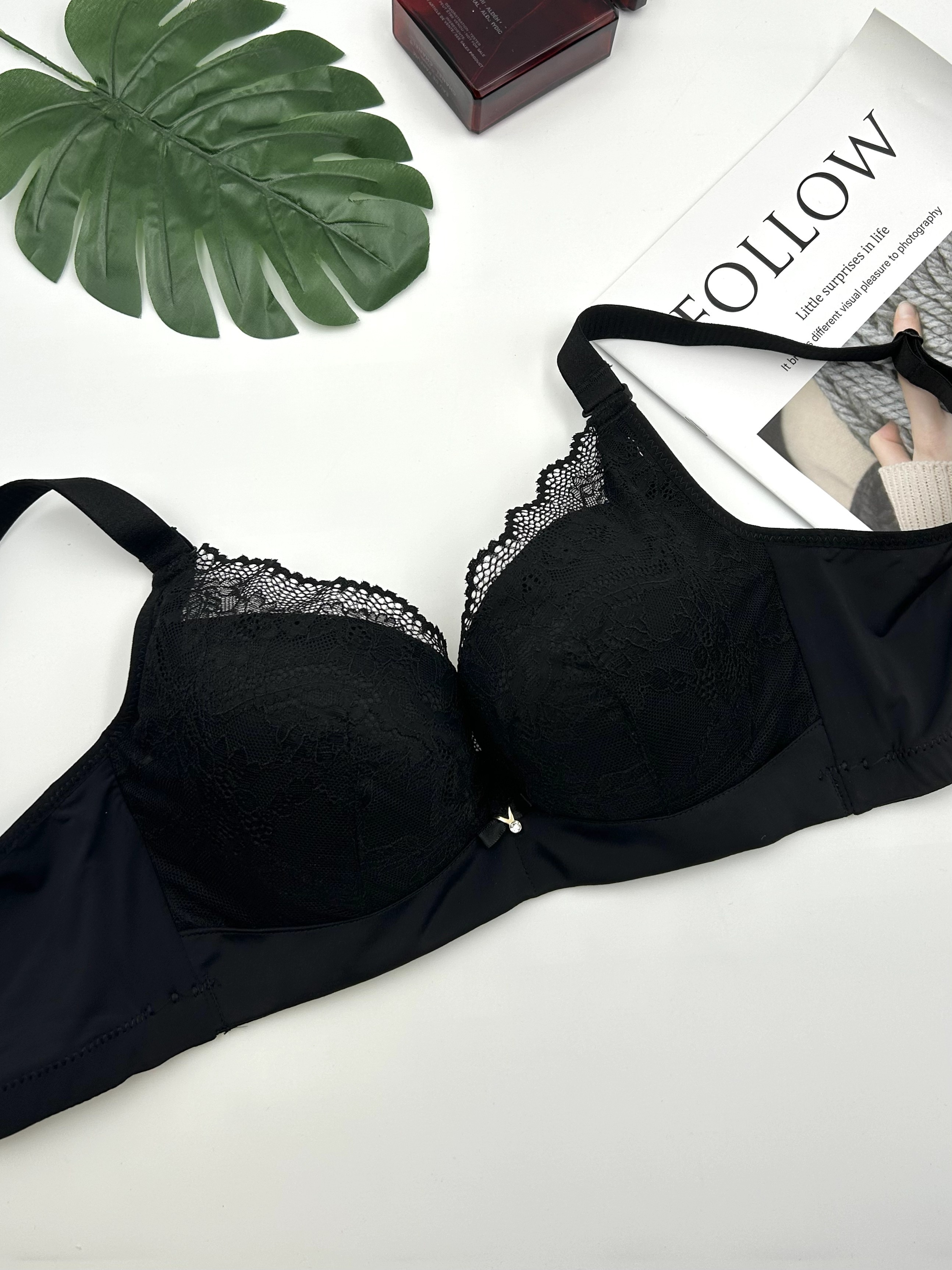 Odeerbi Lounge Bras for Women No Underwire Push Up Comfortable Lace  Breathable Underwear Black