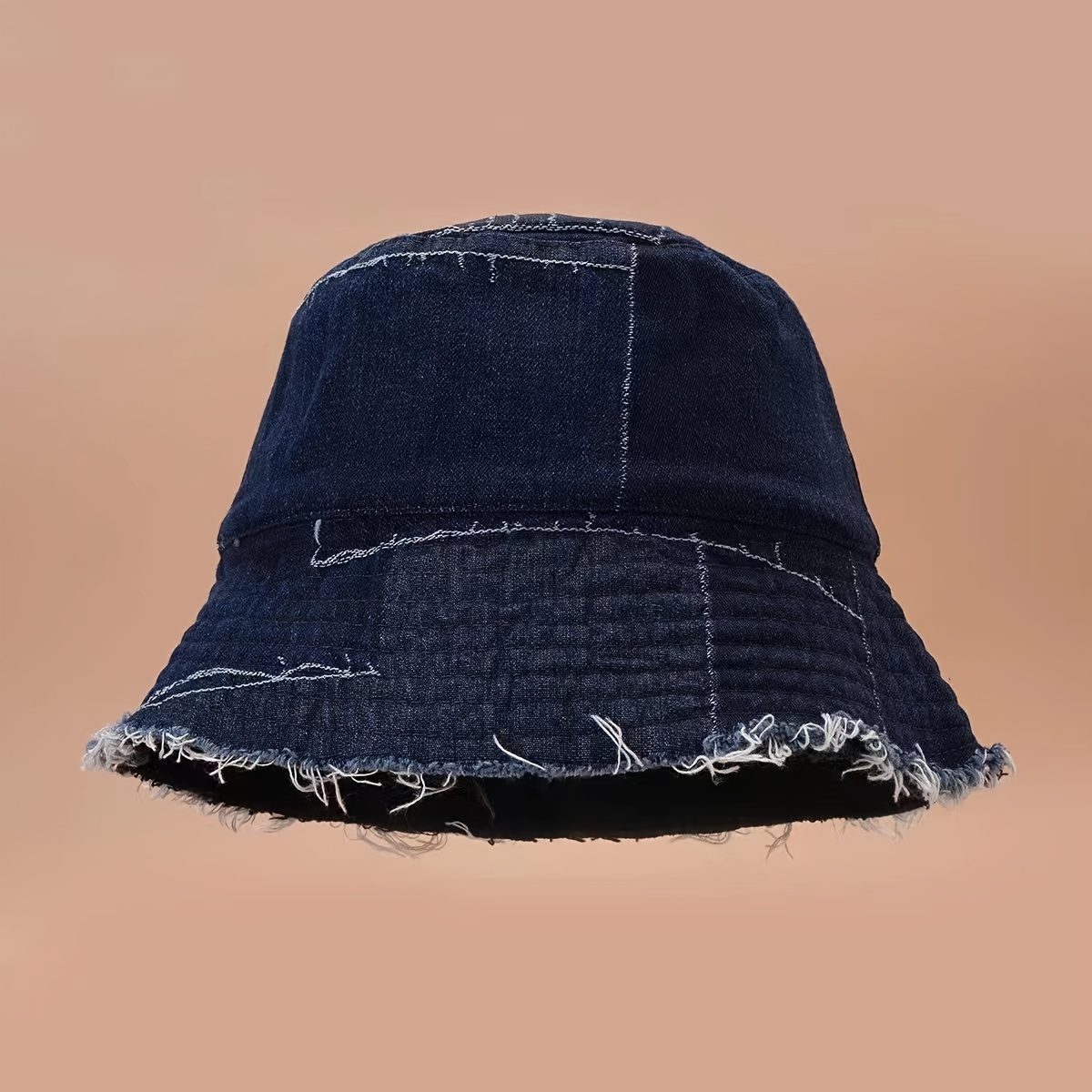 Women's Retro Washed Denim Bucket Hat With Frayed Brim, Summer Sun