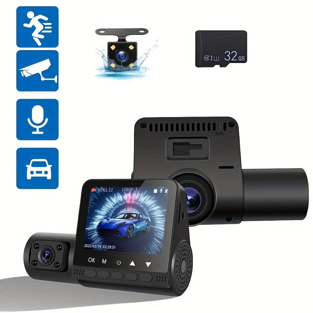 3 Channel Dash Cam Front and Rear Inside,1080P Full HD 170 Deg