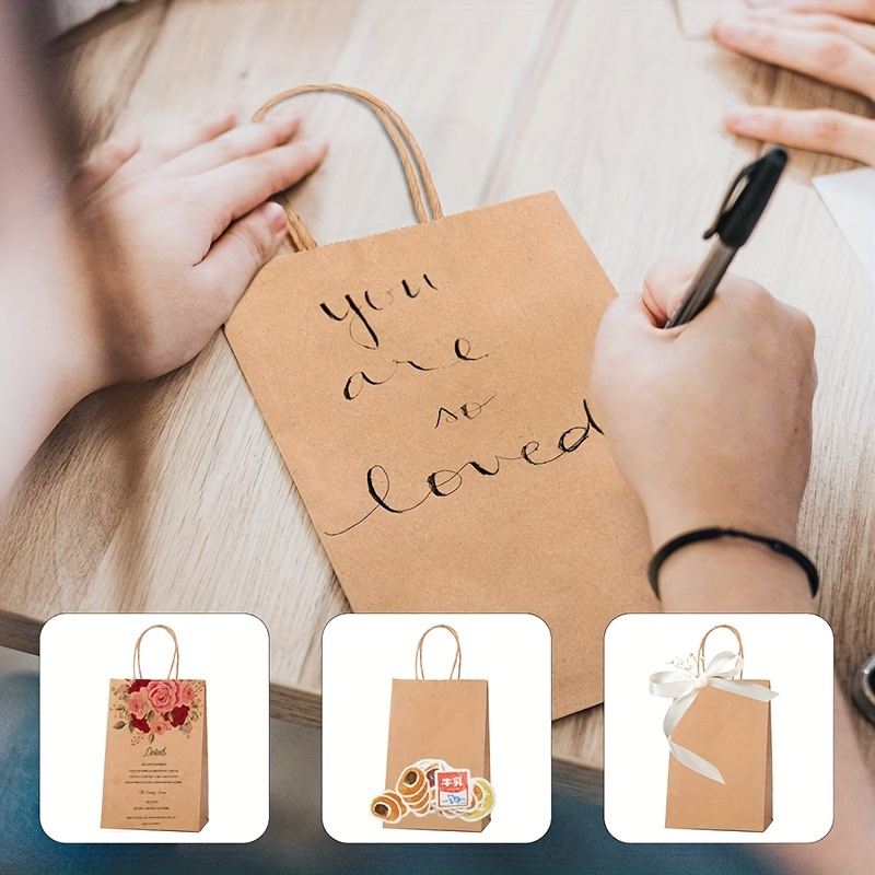 50pcs, Brown Small Plain Natural Paper Gift Bags 15*8*21cm/5.9*3.14*8.26in  With Handles Bulk, Kraft Bags For Birthday Party Favors Grocery Retail Shop