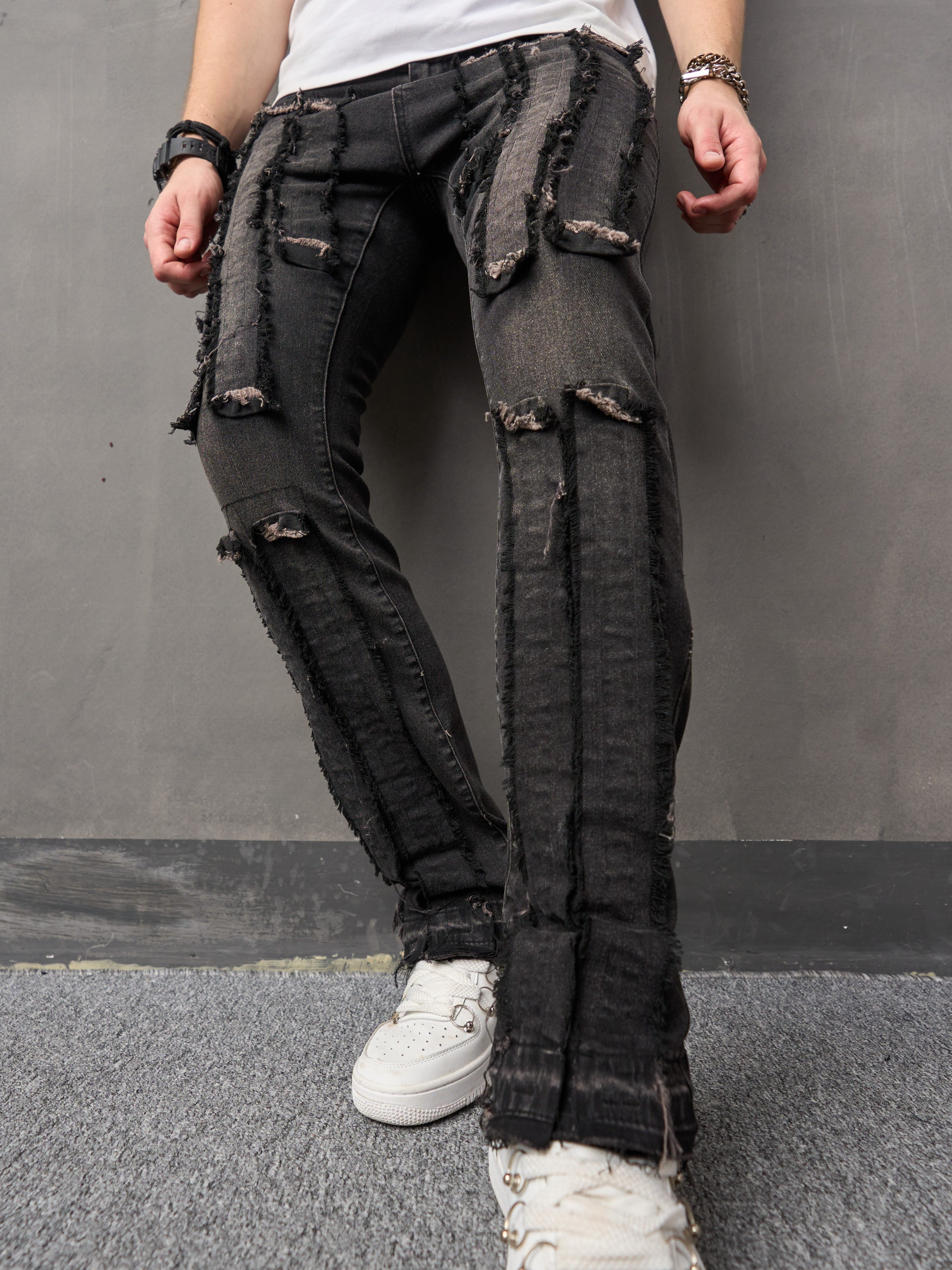 Men's Casual * Trim Biker Jeans, Street Style Stretch Denim Pants