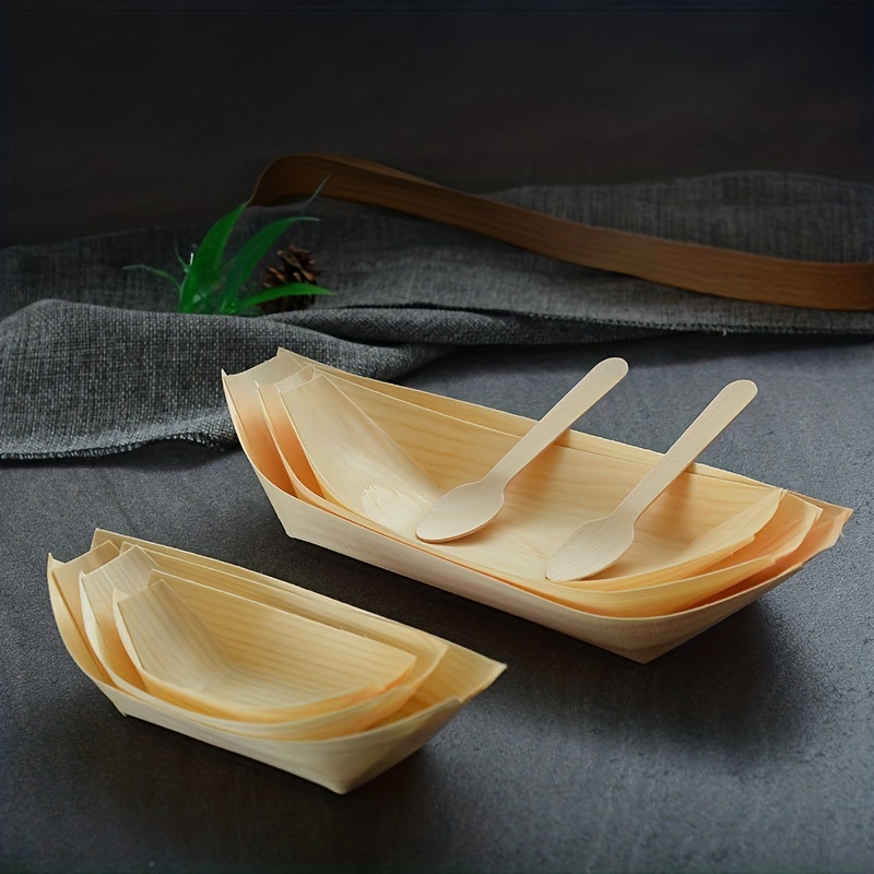 Barcos de servicio de madera de pino Natural, bandejas desechables para  Sushi, suministros para fiestas, 100