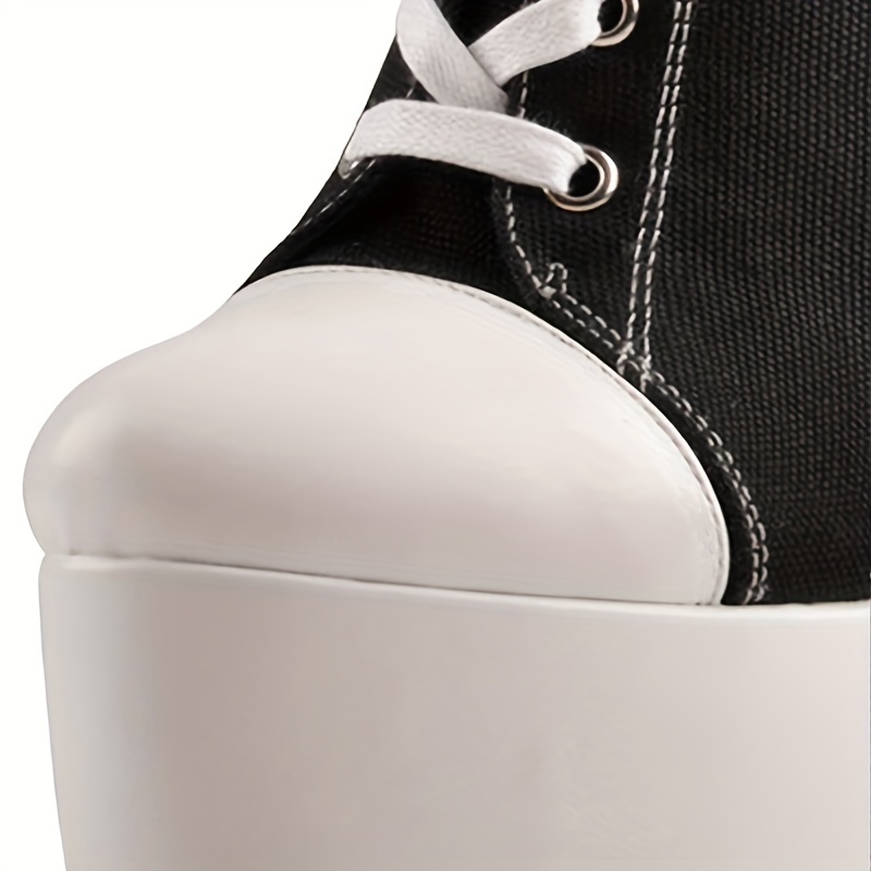 Tacones altos de lona con plataforma para mujer, botas deportivas con  cordones y punta redonda, tacones de aguja informales