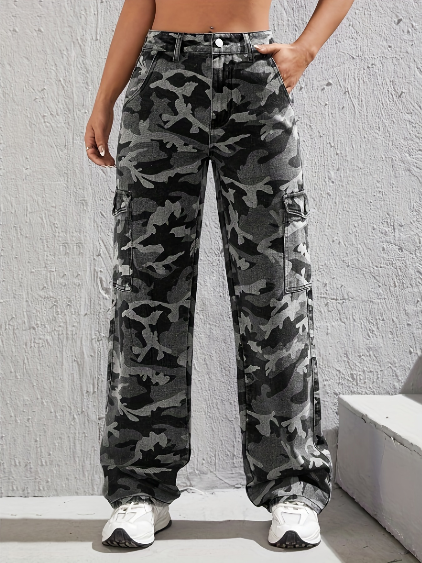 Y2k Camouflage Cargo Pants Casual High Waist Baggy Pants - Temu