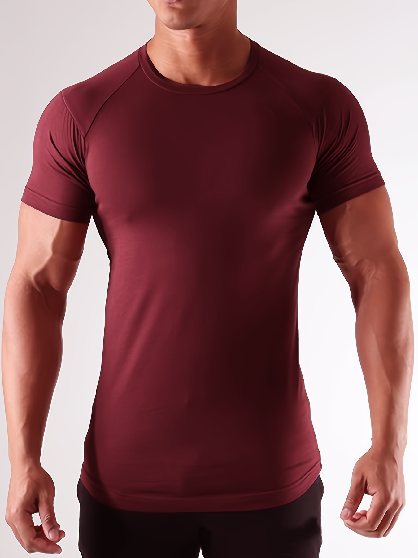 Men's Solid Color Quick Drying T shirt Short Sleeve High - Temu Canada