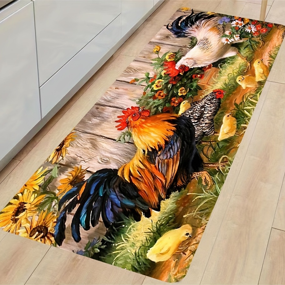Rustic Rooster Kitchen Floor Mat Modern Kitchen Rug Non slip - Temu