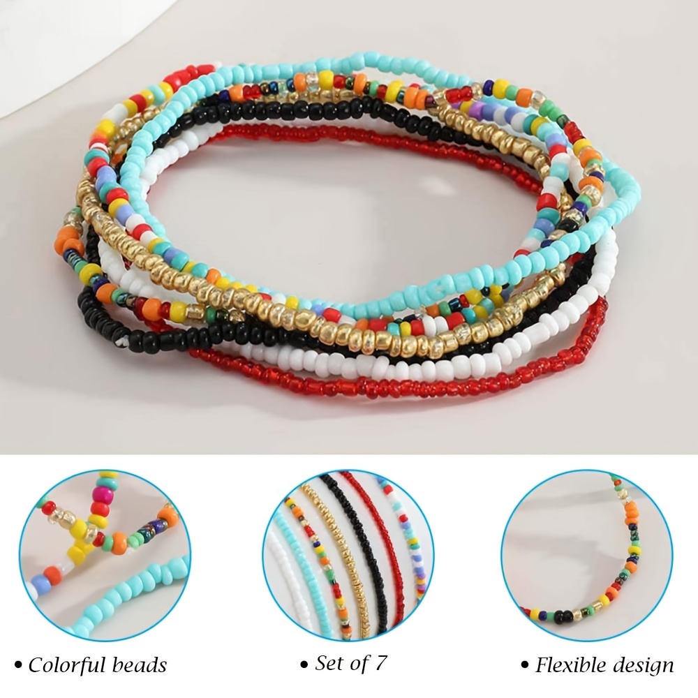 Thin Glass Beaded Stretch Bracelet, Cool Rainbow 1 Bracelet