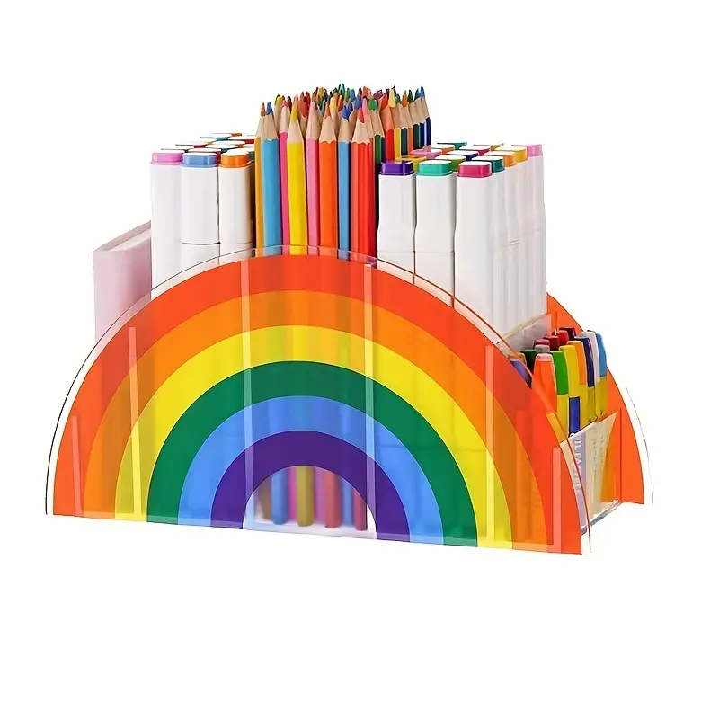 5 Compartments acrylic Rainbow Pencil Case cheap clear - Temu