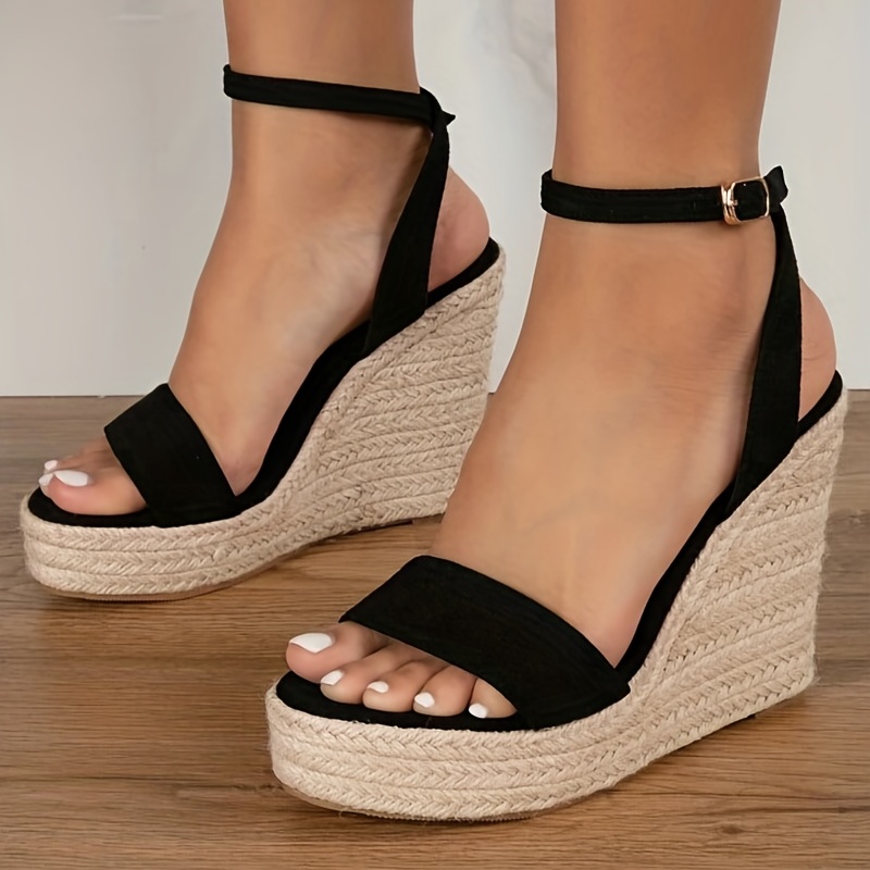 Women's Solid Color Wedge Heels, Closed Toe Slip On Platform Espadrilles  Sandals, Casual & Lightweight Shoes - Temu