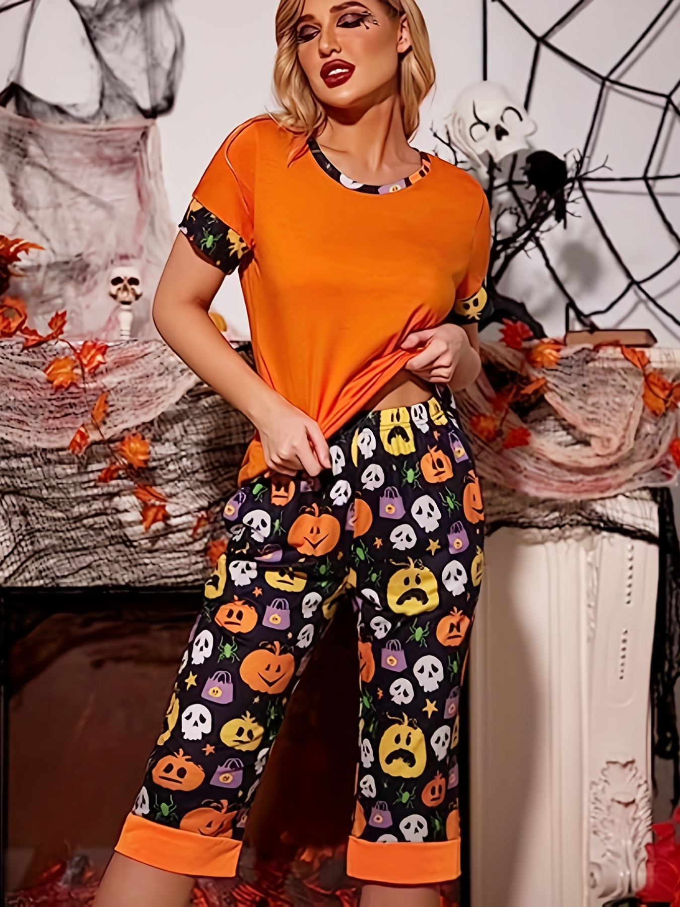 Plus Size Halloween Casual Outfits Two Piece Set Women's - Temu Canada