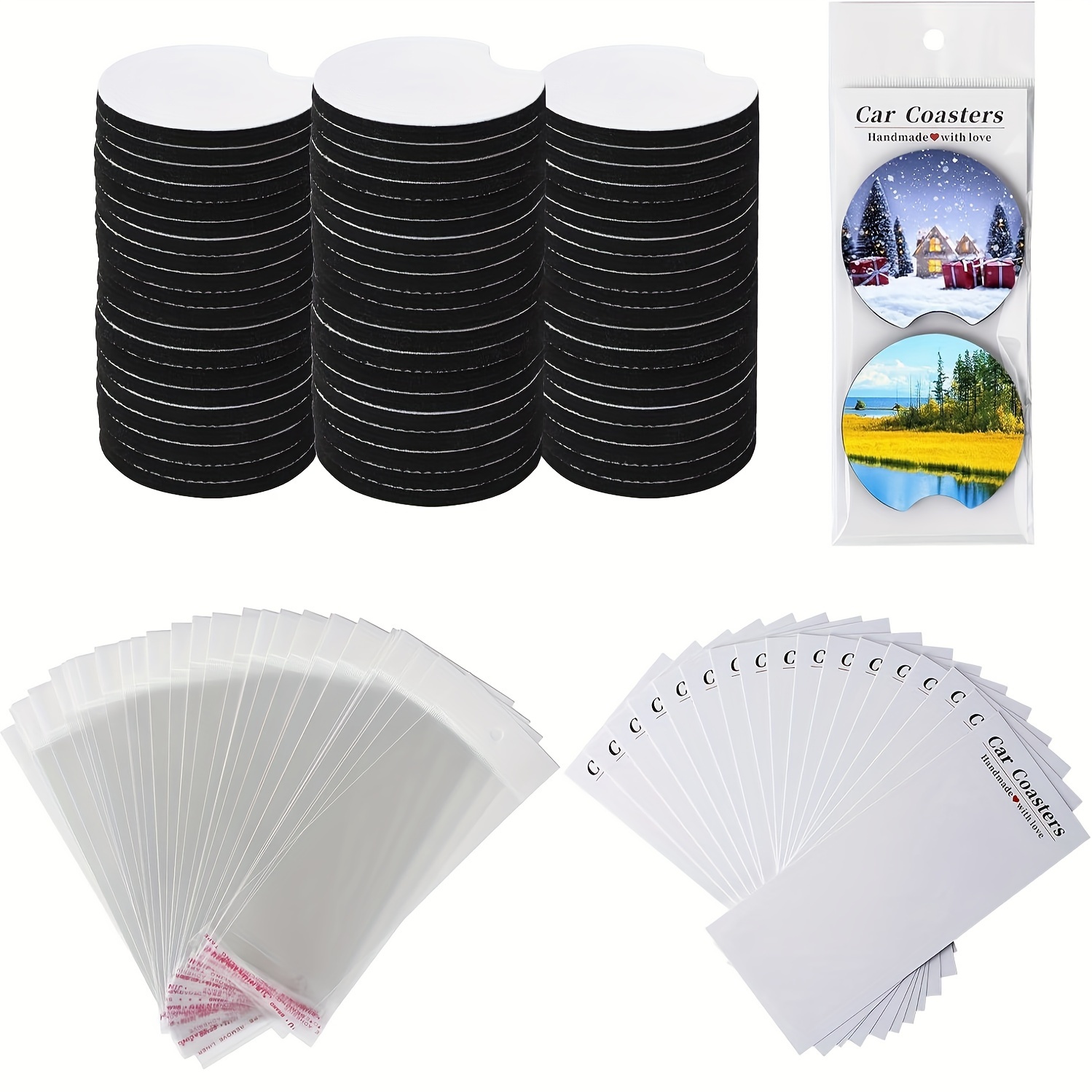 

60pcs Rubber Car Coasters Set, Diy Sublimation Blank Coasters With Display Card, Transparent Self-sealing Bag For Insulation And Customization