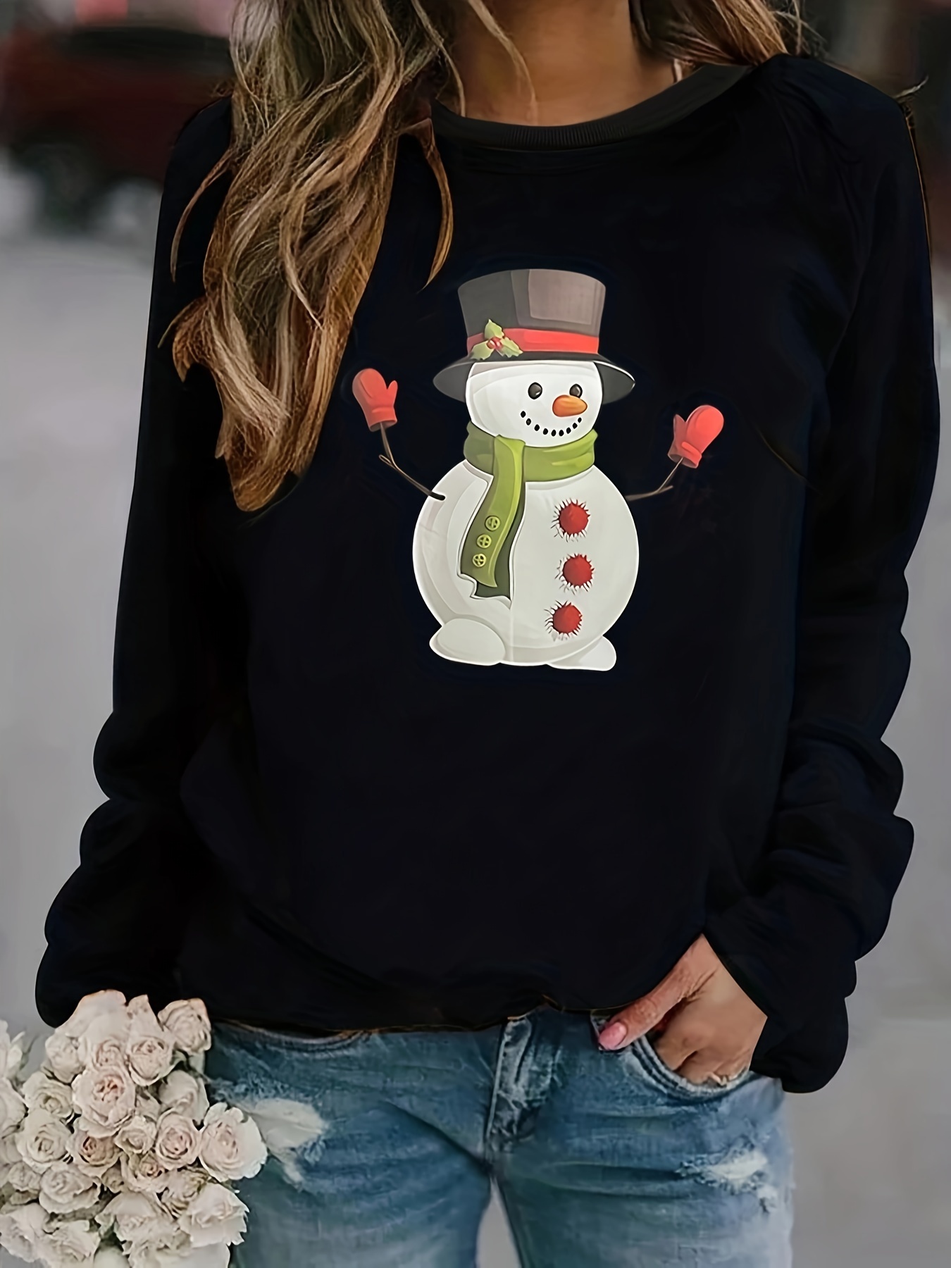 Christmas Long Sleeve, Cute Pastel Snowman, Snowwoman, Pink & Green Snowman  Design, Premium Unisex Long Sleeve Tee, 3x Plus Size Long Sleeve 