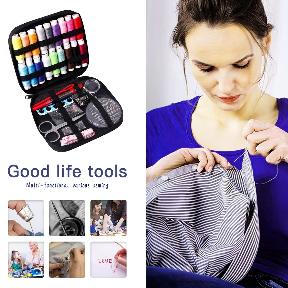 130 Piece Sewing Kit with Case - 24 Spools of Thread, Needles, Scissors, Thimble