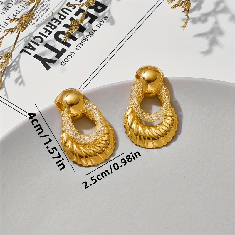 Luxurious Mesh Hoop Earrings Sparkling Golden Alloy 18k Gold - Temu