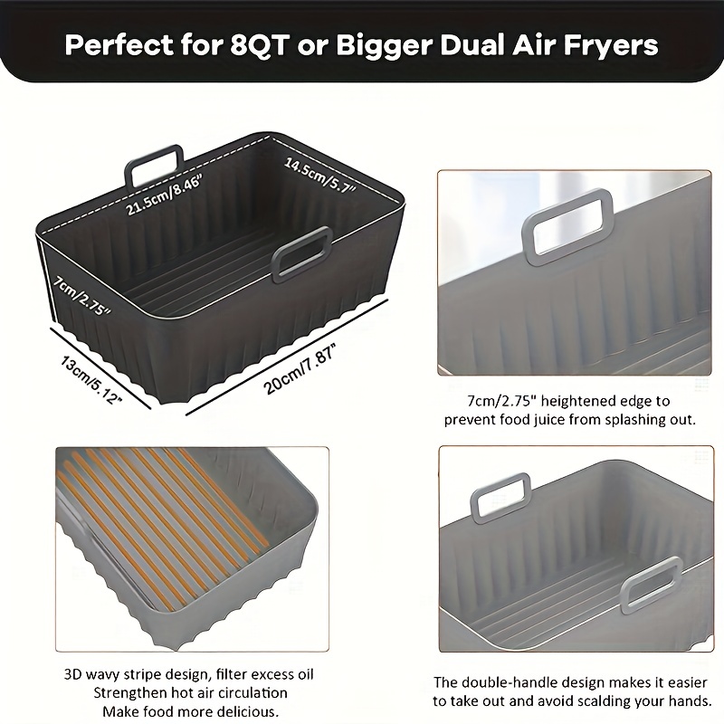 2Pcs Air Fryer Silicone Liners for Ninja Dual Air Fryer,  Non-Stick Air Fryer Basket Accessories for Ninja DZ201/ DZ401 8-10 QT,  Reusable Silicone Air Fryer Liners for Ninja Foodi : Home