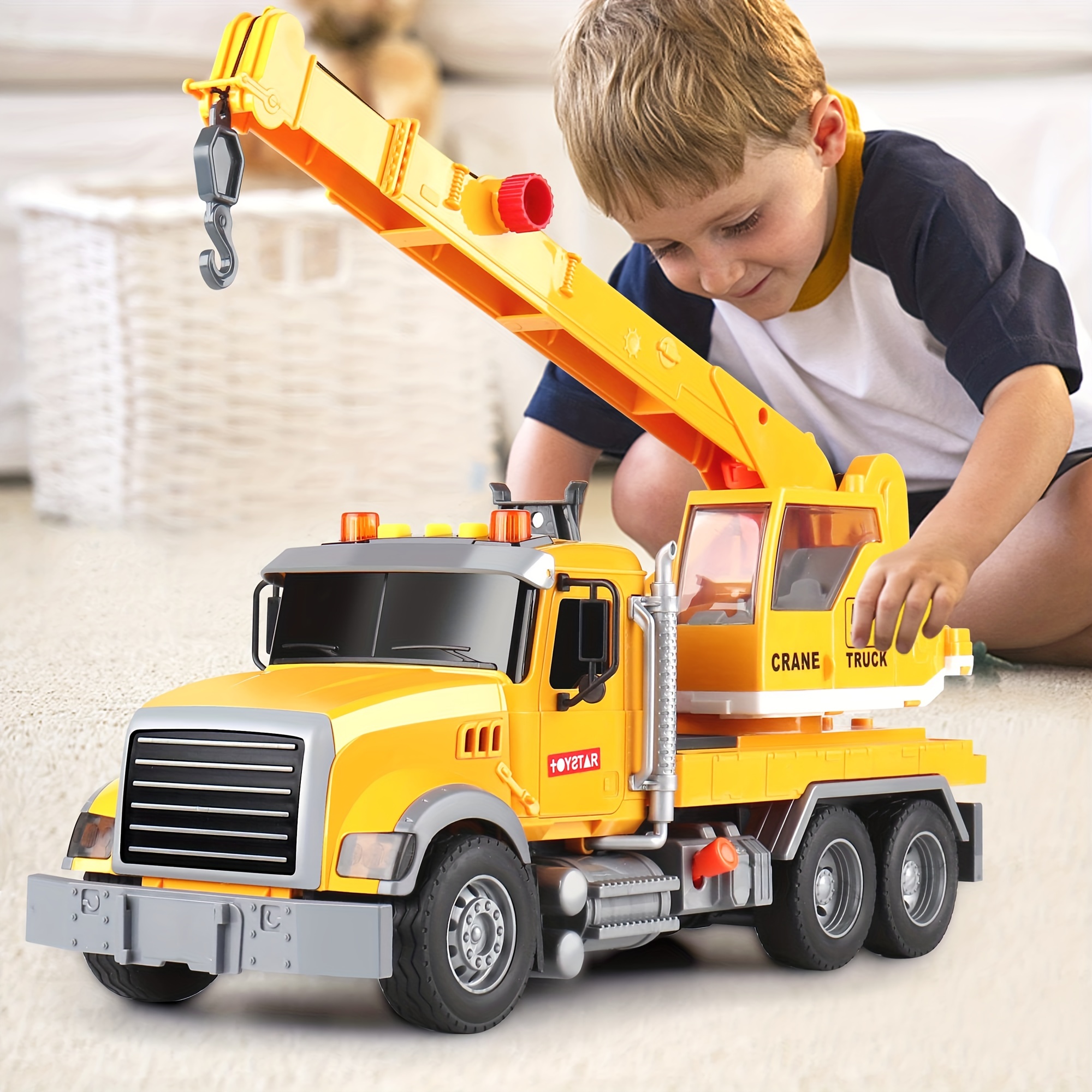 Toddler Crane Trailer Tow Truck Toy Car Transporter Toy Friction Powered Toy