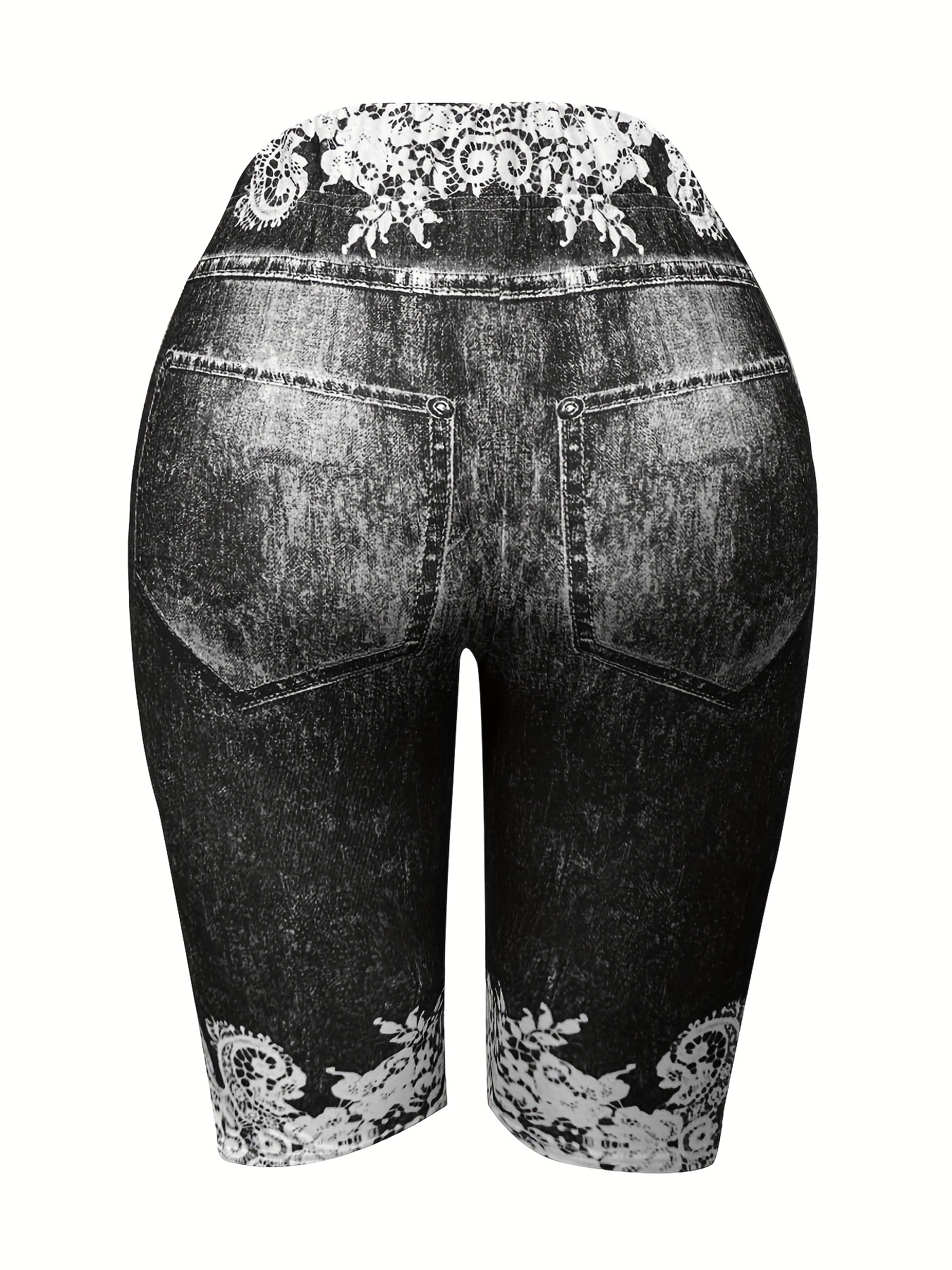 Floral Print Short Length Jeggings Casual Slim Summer - Temu Canada