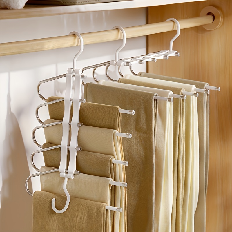 

1pc Adjustable Metal Pants Hanger, Multi-tier Folding Space-saving Trouser Rack, Closet Storage Organizer With Plastic Coating, Home Wardrobe Hanging Solution, Ideal Closet Supplies