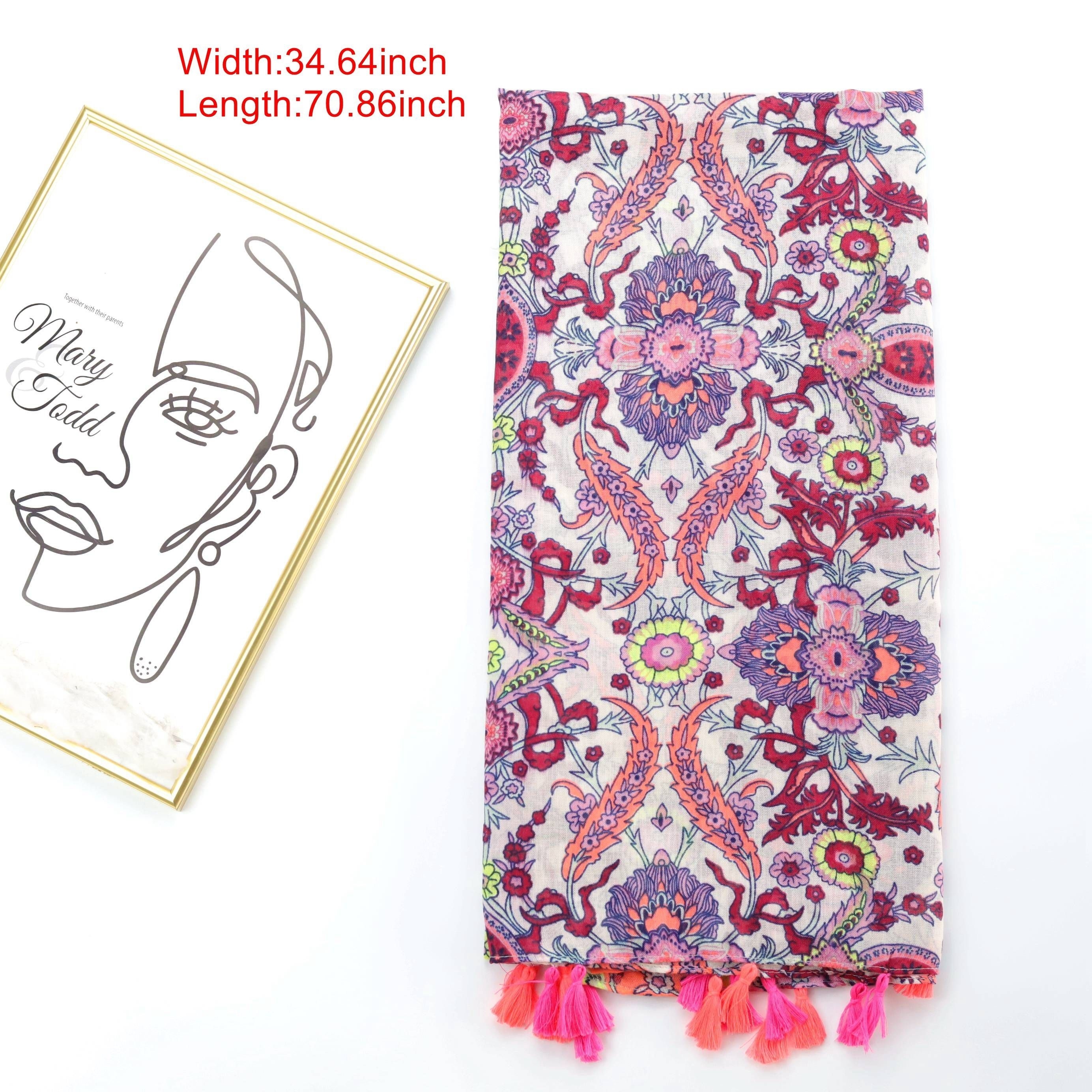 Vintage Floral Paisley Print Scarf Boho Block Tassel Shawl