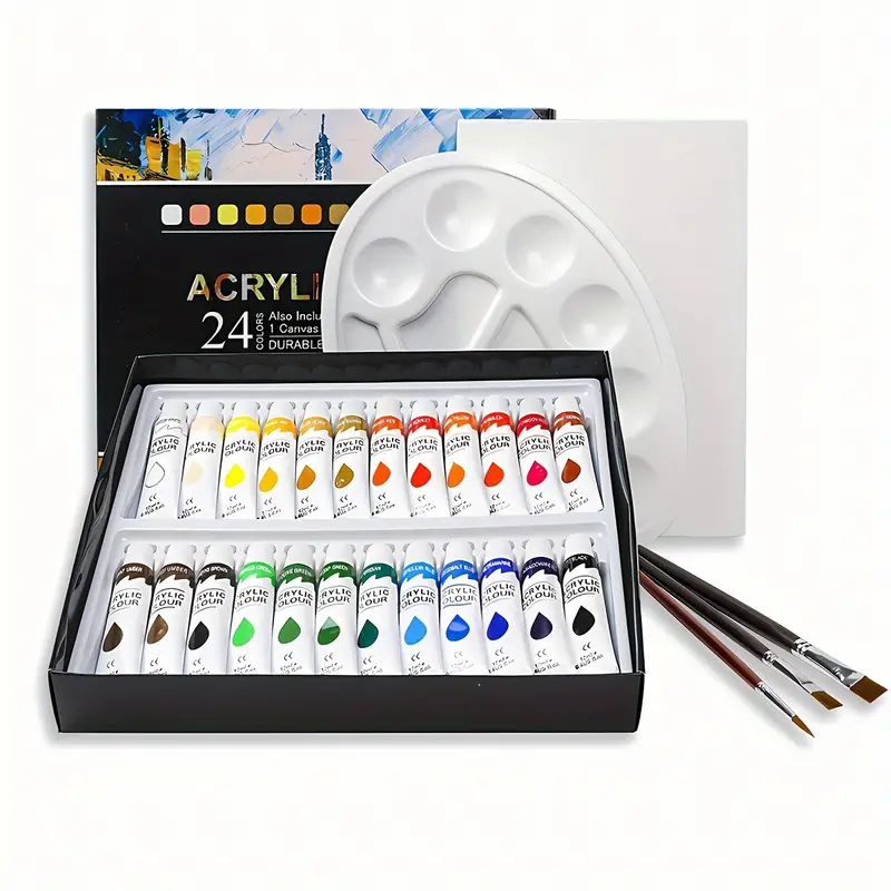 Acrylic Paint Set 24 Colors Painting Set For Canvas Wood - Temu