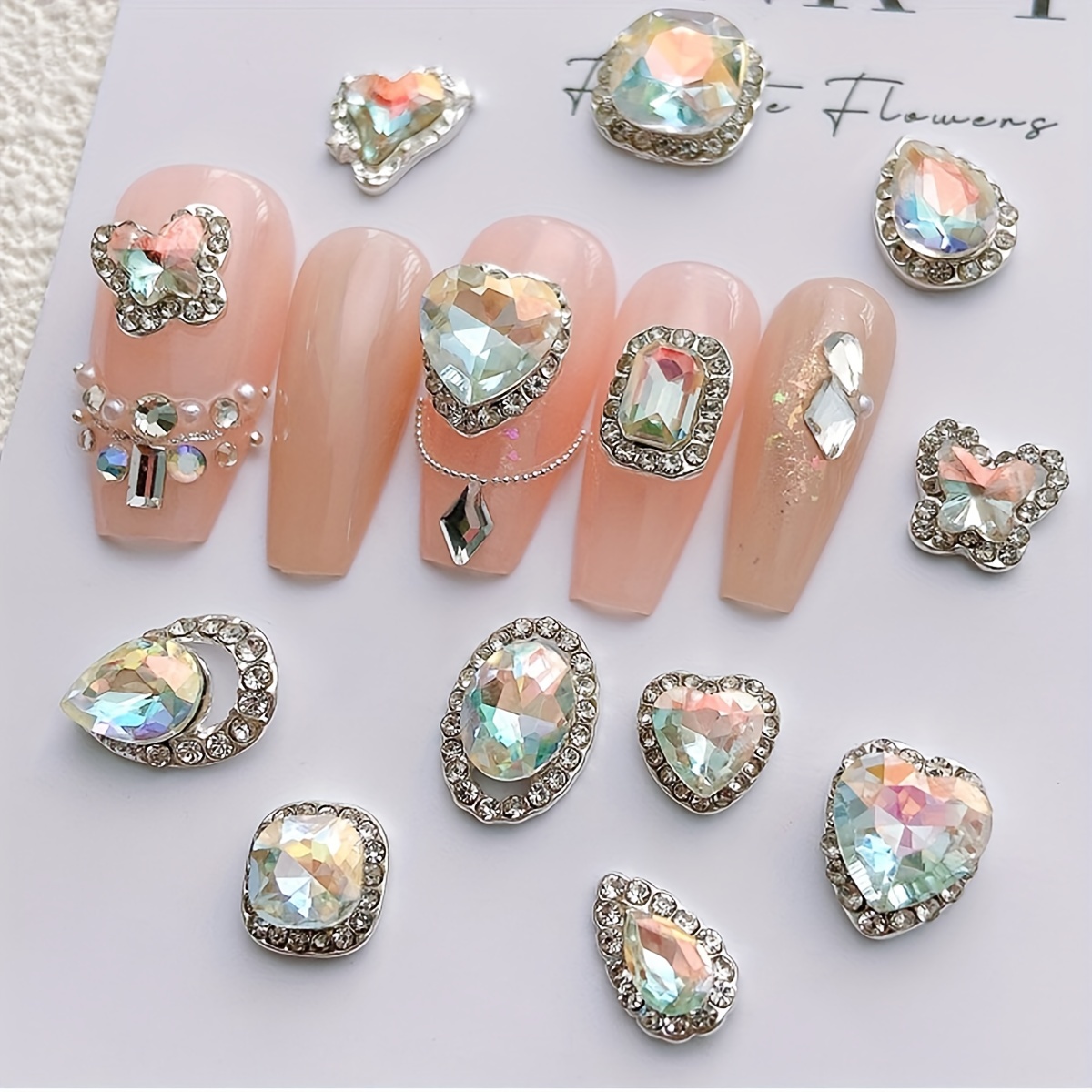 

24pcs, 3d Alloy Nail Art Charms With Crystal Ab Rhinestone, Alloy Nail Gemstone Jewelry For Nail Decoration, Cute Shiny Nail Jewelry Accessories Acrylic Nails For Nail Art Diy Decoration Use